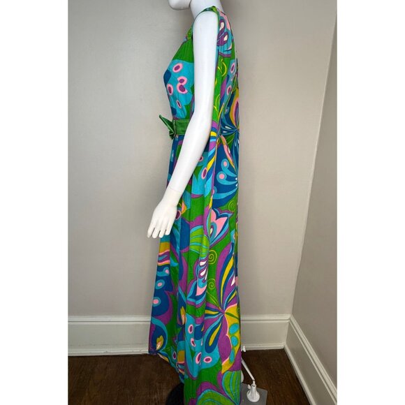 Vintage 1960s Psychedelic Butterfly Maxi Dress Alice Polynesian Fashions Size XS - Picture 6 of 13